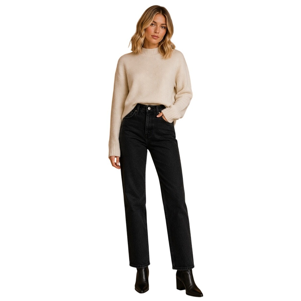 Reformation Cynthia High Rise Straight Jeans Seattle Black Denim Petite 26P - Picture 2 of 14